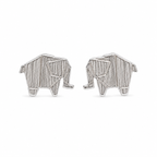 Elephant Stud Earring pair in sterling silver with textured origami-style elephant design