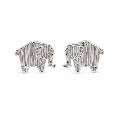 Elephant Stud Earring pair in sterling silver with textured origami-style elephant design