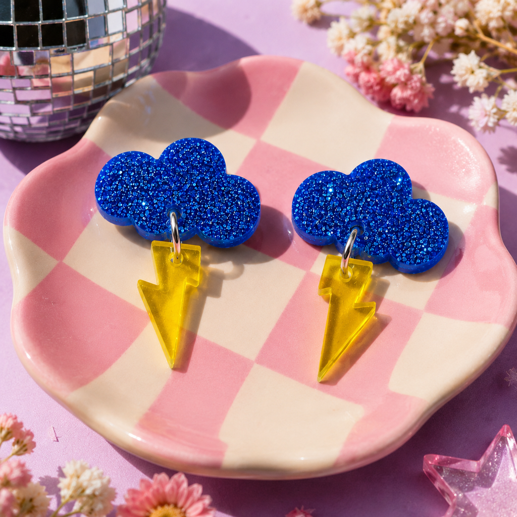Glitter Lightning Cloud Earrings