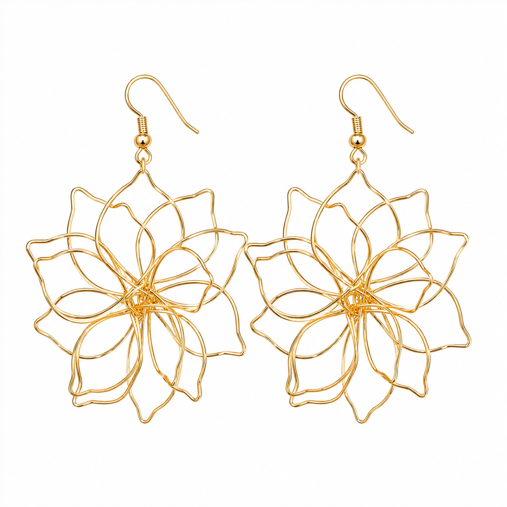 Gold Wire Flower Earrings