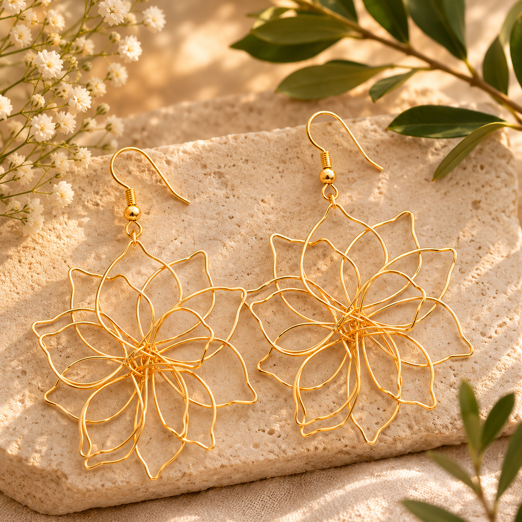 Gold Wire Flower Earrings