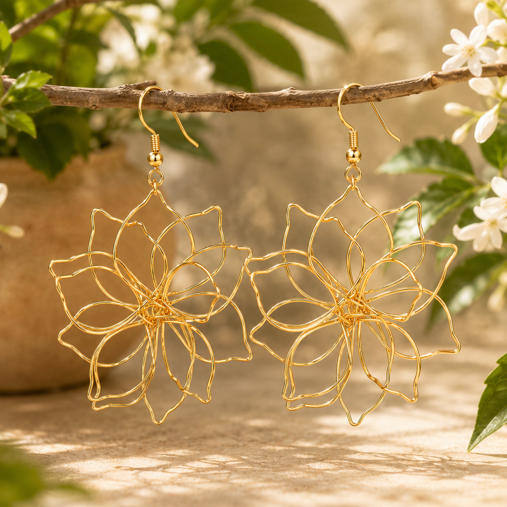 Gold Wire Flower Earrings