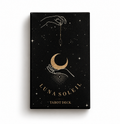 Luna Soleil Tarot Deck box on a clean white background. The box is black with gold illustrations of hands, a crescent moon, stars, and the text 'LUNA SOLEIL TAROT DECK'.