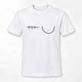 A white short-sleeve crewneck t-shirt featuring a minimalist black graphic print on the chest of one breast and a right mastectomy scar.