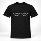 A black short-sleeve crewneck t-shirt with a white graphic of a double mastectomy scar and the text 'YEAH THEY ARE GONE' and 'THEY TRIED TO KILL ME' printed on the chest.